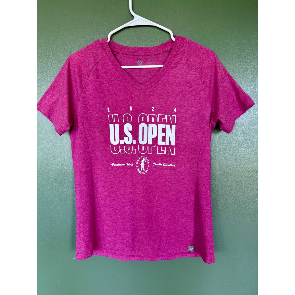 2024 US Open Pinehurst No 2 Golf T-Shirt Womens Medium Pink V-Neck #usopen #golf